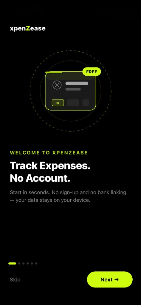 Welcome to xpenZease — track expenses with no account